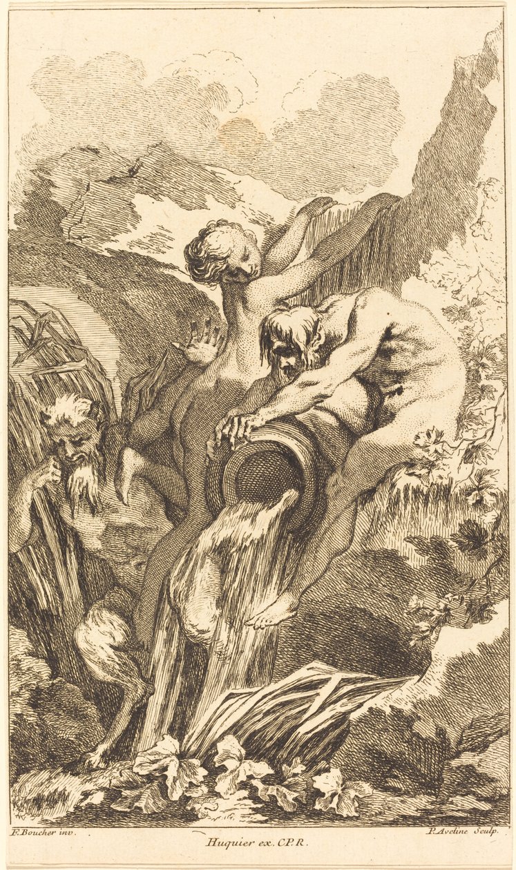 Satyr, Nimf en Riviergod, in of na 1736 door Pierre Alexandre Aveline