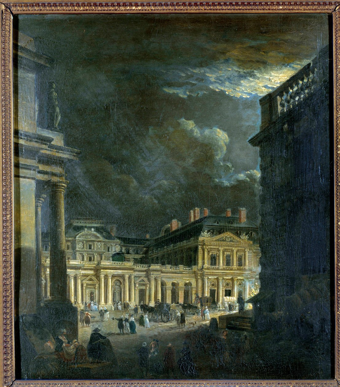 La Place du Palais Royal in Parijs bij maanlicht Schilderij door Pierre Demachy (1723-1807) 18e eeuw Parijs, Musee Carnavalet door Pierre-Antoine Demachy