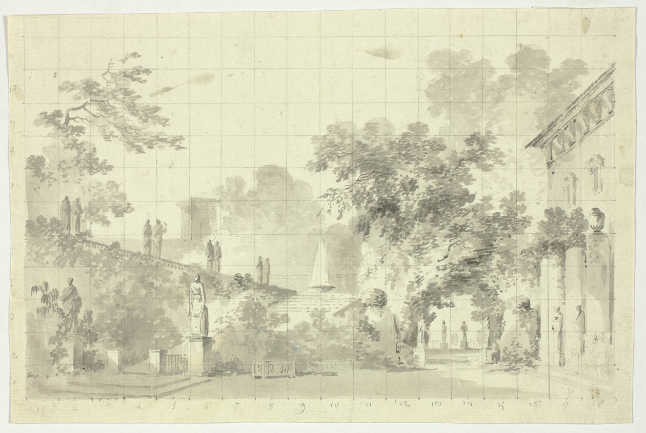 Uitzicht op het park van Versailles: Standbeelden en een fontein door Pierre Antoine Mongin
