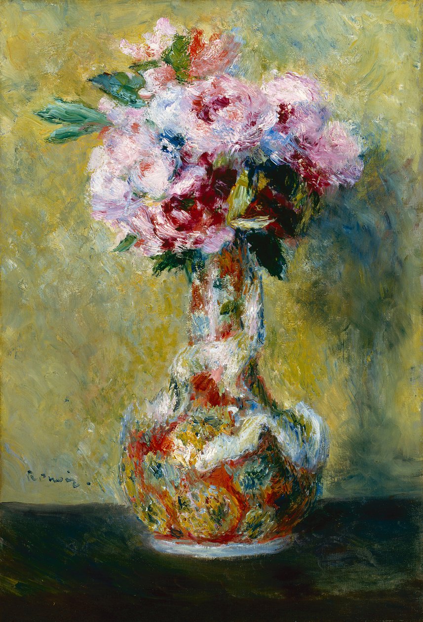 Bloemenboeket in een Japanse vaas door Pierre Auguste Renoir