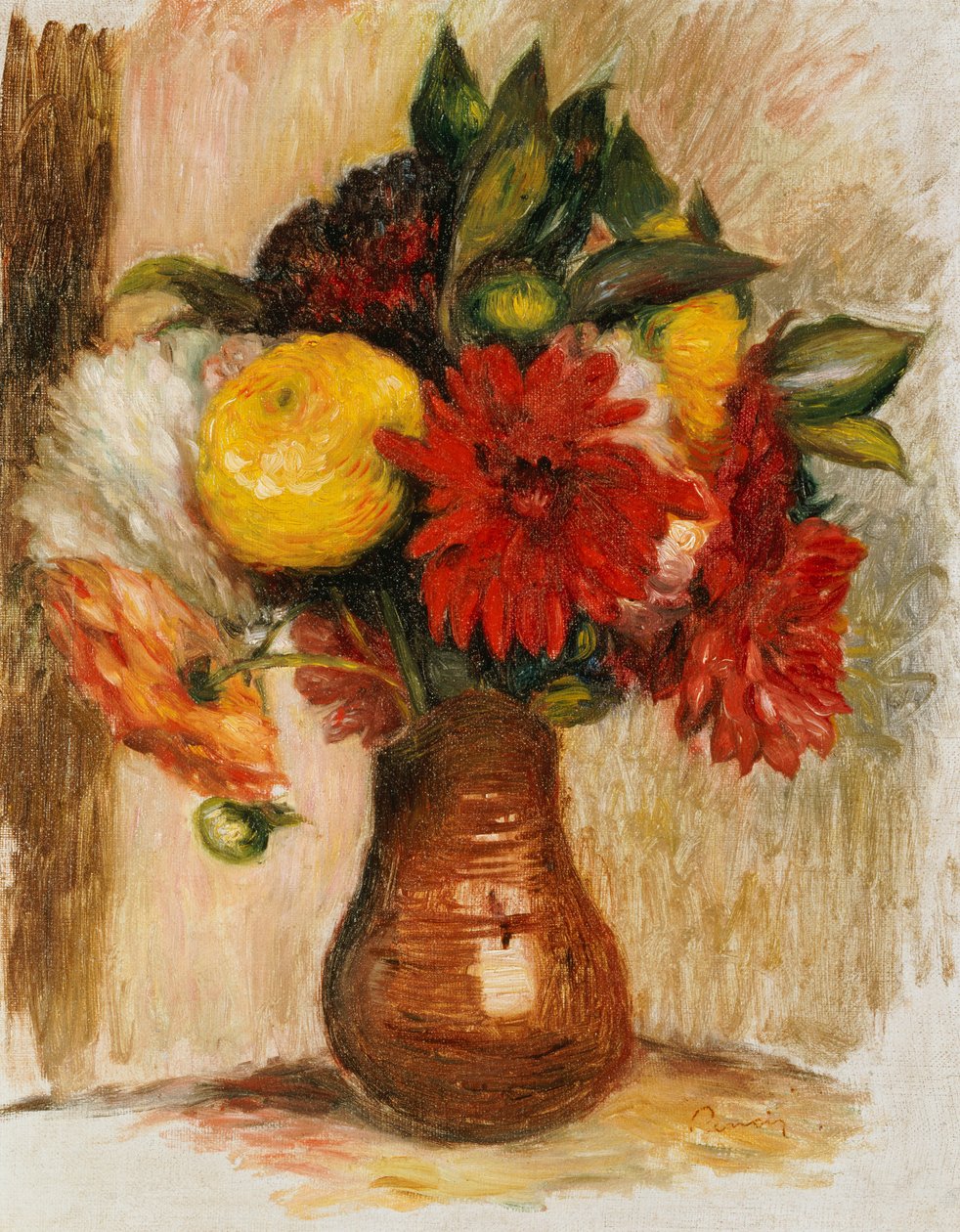 Boeket bloemen in een stenen kruik door Pierre Auguste Renoir