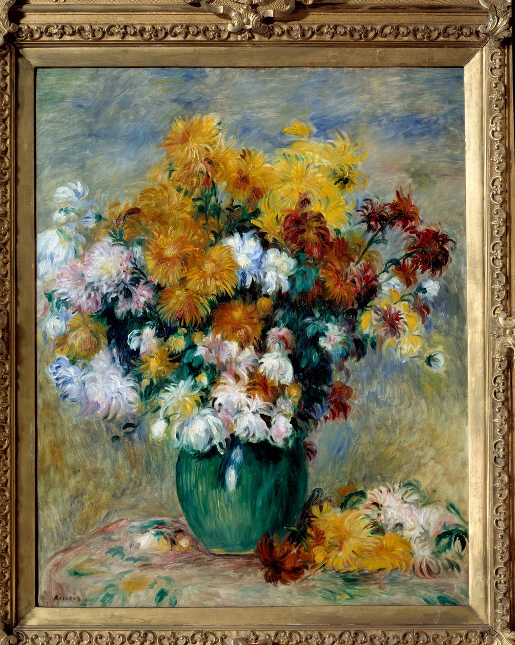 Boeket chrysanten door Pierre Auguste Renoir