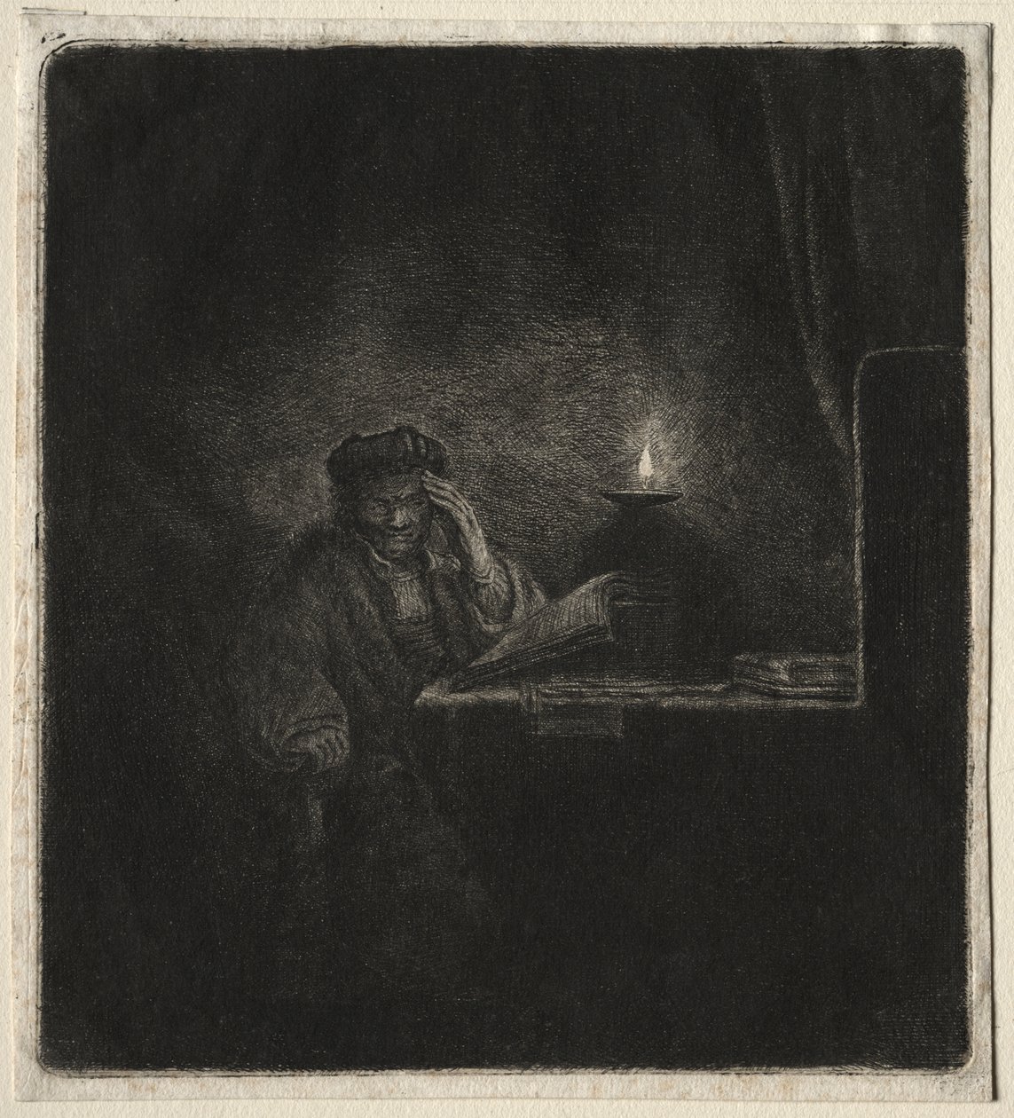 Kopie van Student aan een tafel bij kaarslicht door Pierre Auguste Renoir