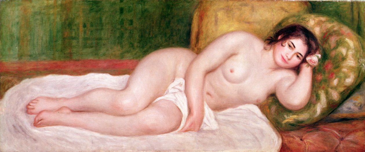 Vrouwelijk naakt op een bank door Pierre Auguste Renoir