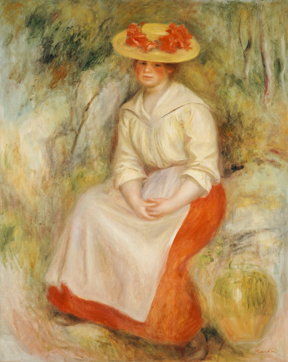 Gabrielle met een strohoed door Pierre Auguste Renoir