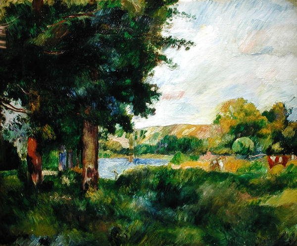 Landschap in de Ile-de-France, of Landschap met Grote Bomen door Pierre Auguste Renoir
