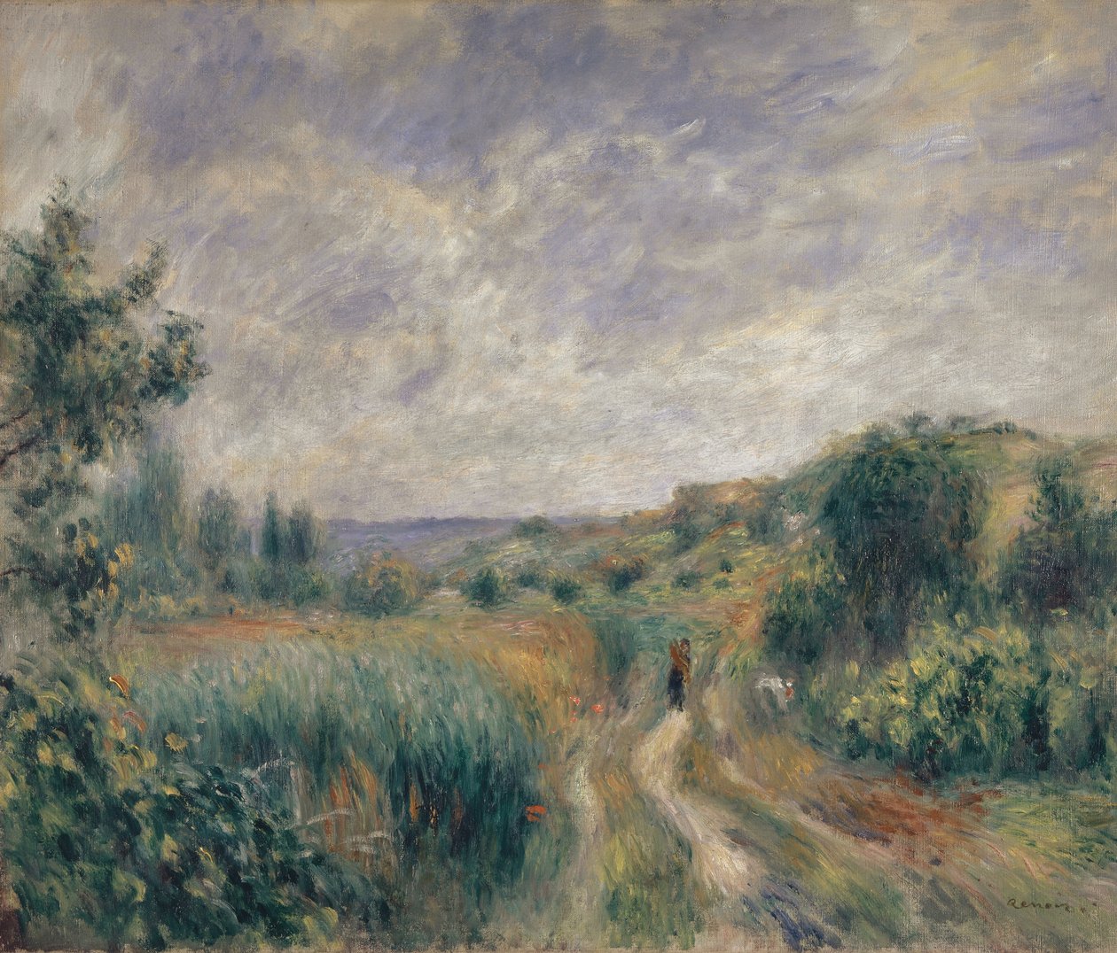 Landschap bij Essoyes Landschap met twee figuren op het gras, 1892 door Pierre Auguste Renoir