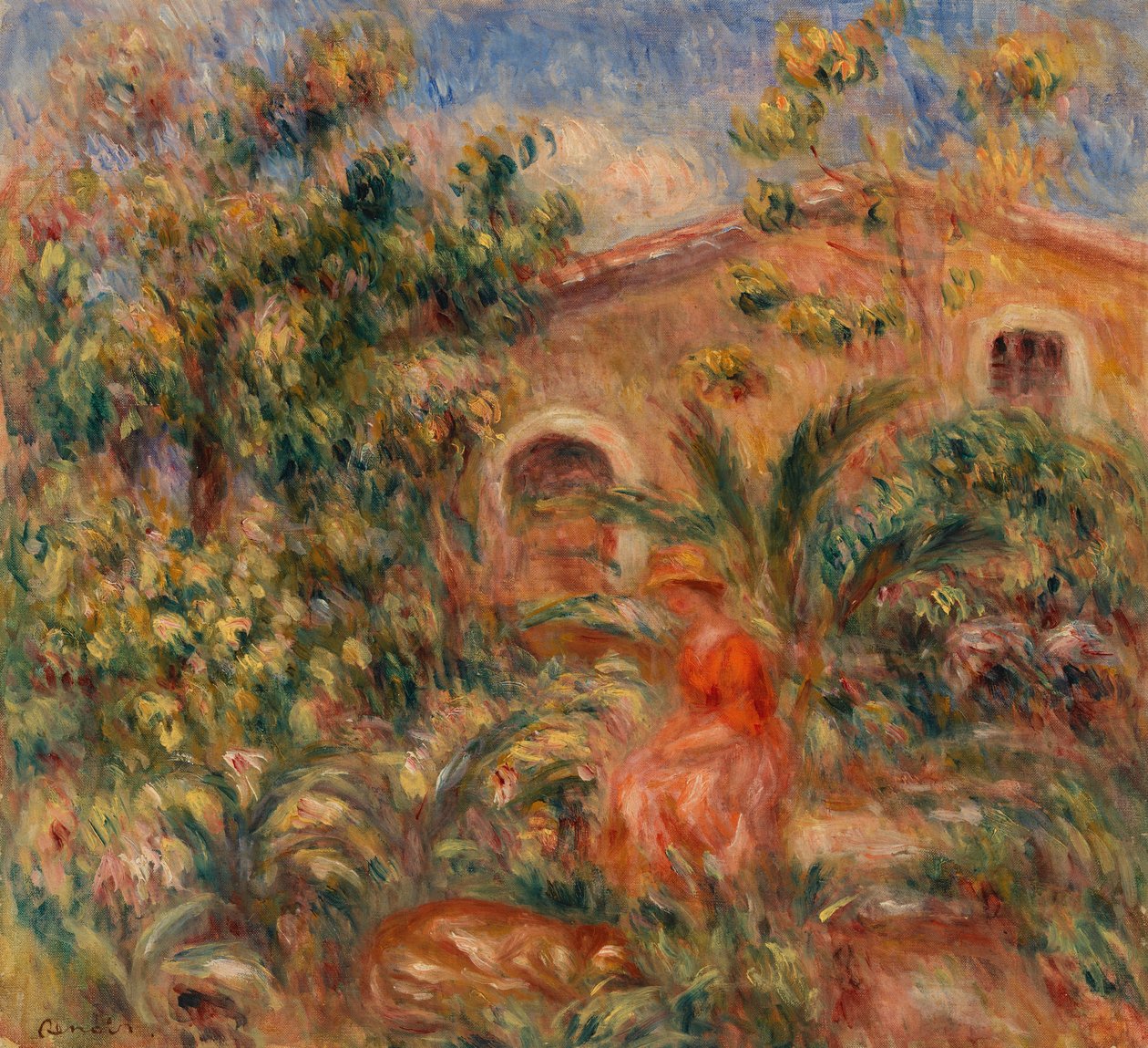 Landschap met Vrouw en Hond door Pierre Auguste Renoir