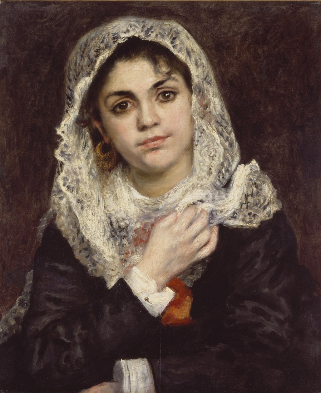 Lise in een witte sjaal, ca. 1872 door Pierre Auguste Renoir