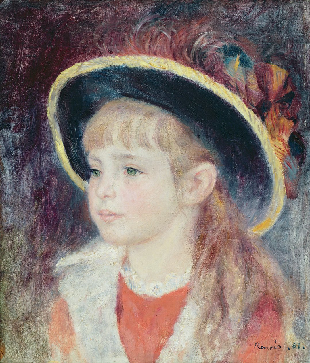 Portret van een jong meisje met een blauwe hoed, 1881 door Pierre Auguste Renoir