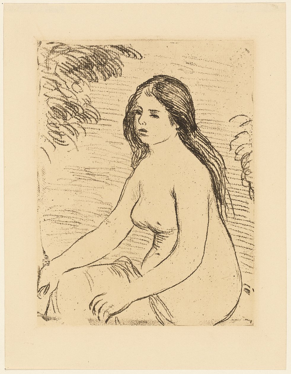 Zittende naakte vrouw door Pierre Auguste Renoir