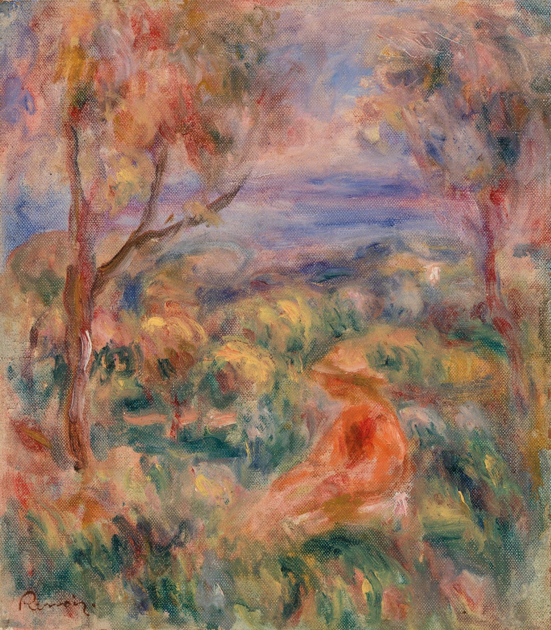 Zittende vrouw met zee in de verte door Pierre Auguste Renoir