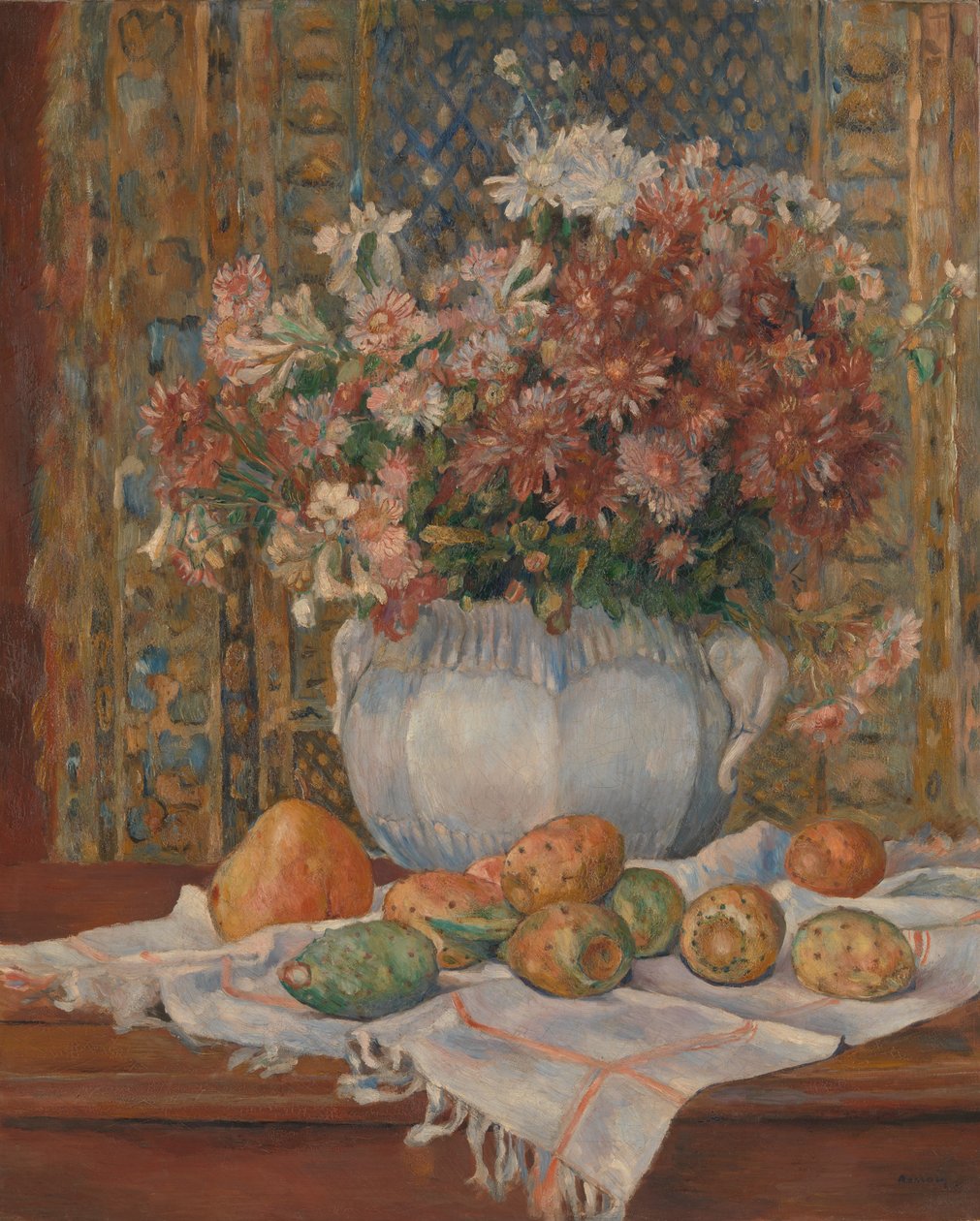 Stilleven met bloemen en cactusvijgen, ca. 1885 door Pierre Auguste Renoir