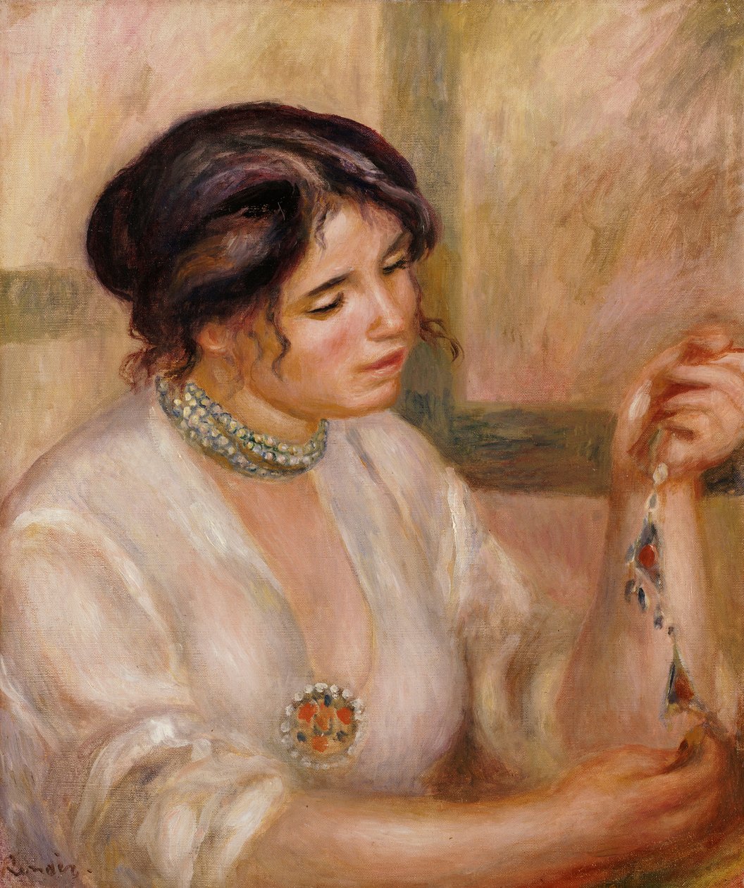 Vrouw met een ketting door Pierre Auguste Renoir