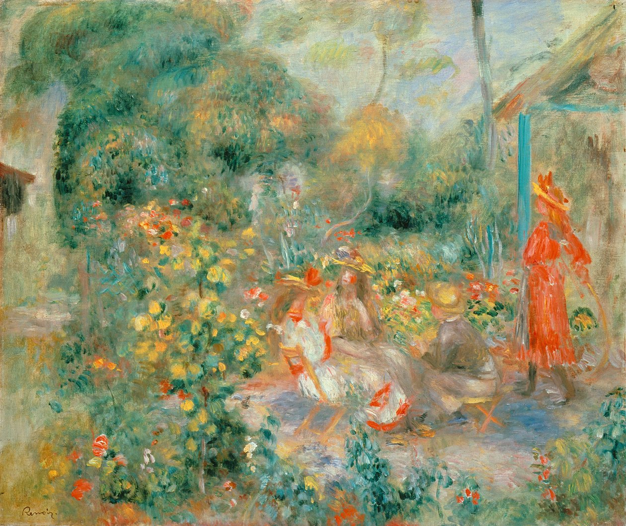 Jonge meisjes in de tuin in Montmartre door Pierre Auguste Renoir
