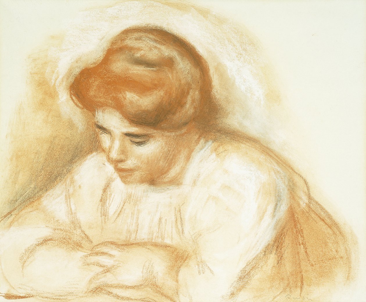 Jonge vrouw leunend door Pierre-Auguste Renoir
