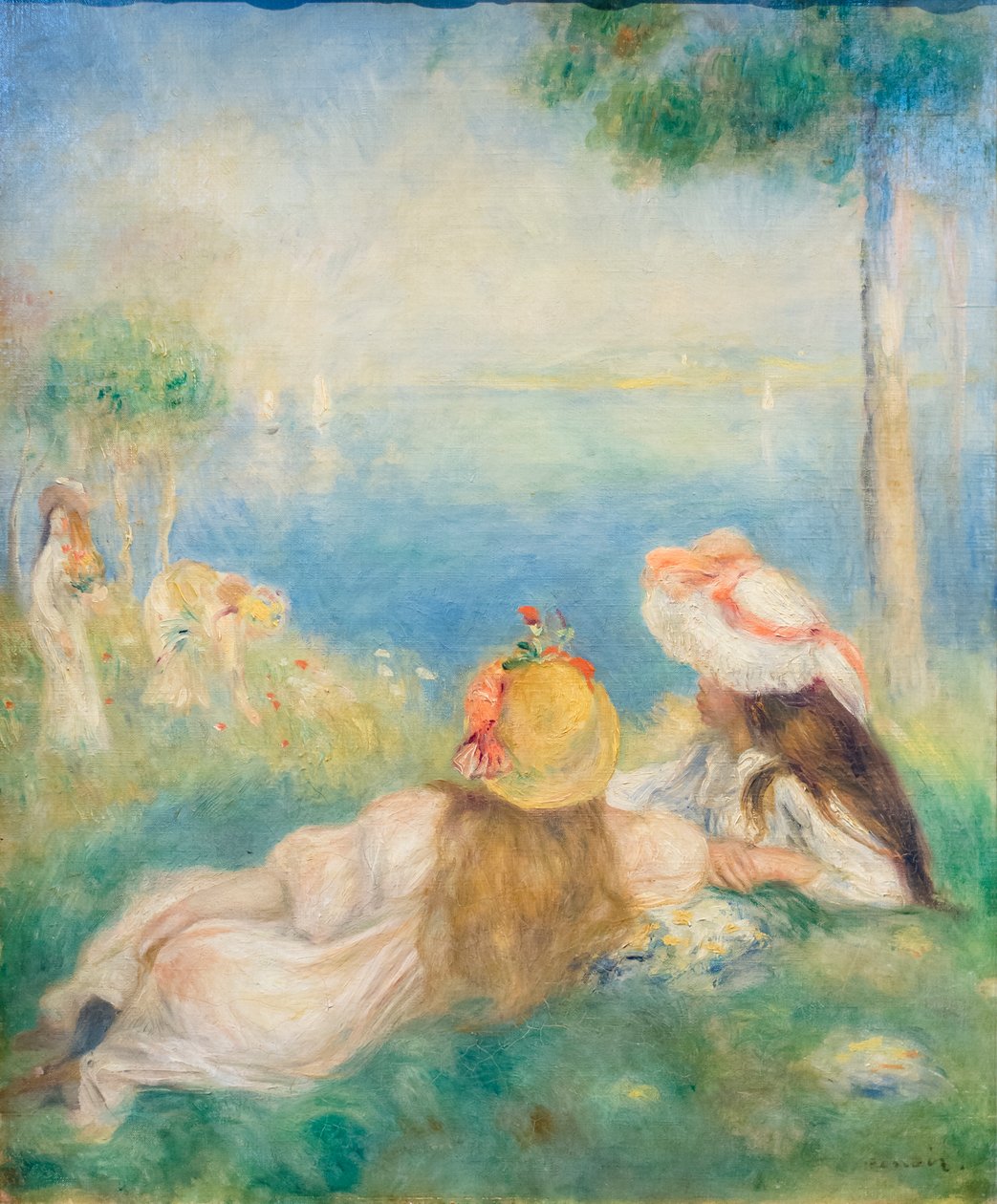 Jonge meisjes aan zee door Pierre Auguste Renoir
