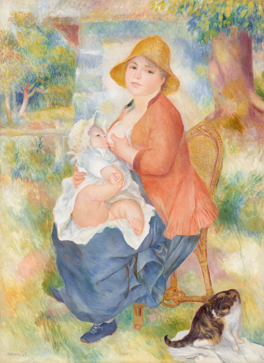 Jonge vrouw die haar kind borstvoeding geeft - Madame Renoir en haar zoon Pierre door Pierre Auguste Renoir