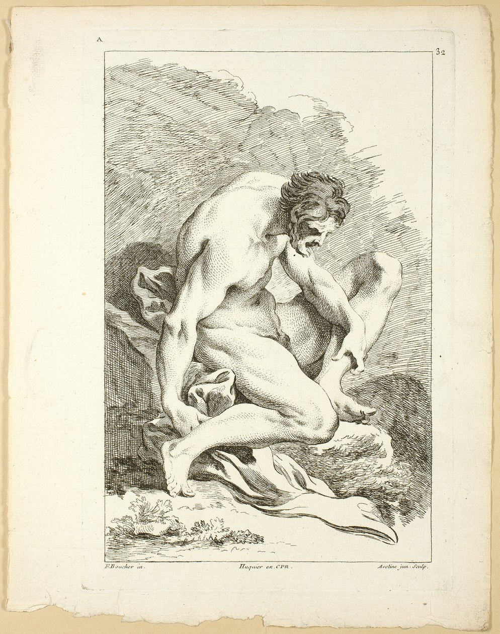 Figuur, uit Premier livre de figures d’Academies gravées en Partie par les Professeurs de l’Académie Royale door Pierre Aveline