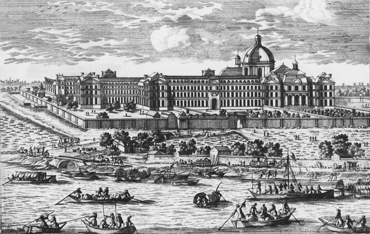 Zicht op de Salpêtrière. Gravure van Aveline in de 17e eeuw door Pierre Aveline