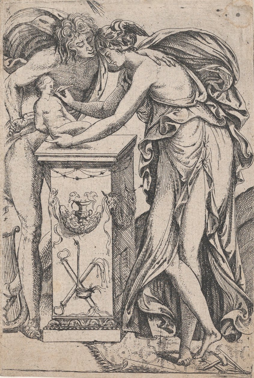 Apollo en de geest van de beeldhouwkunst door Pierre Biard