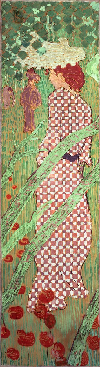 Vrouwen in een tuin: vrouw in een geruite jurk door Pierre Bonnard