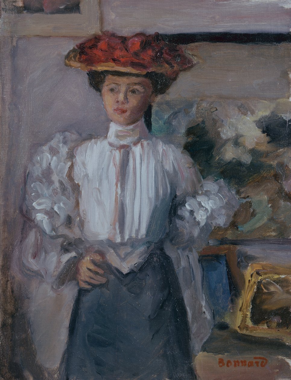 Meisje met een hoed door Pierre Bonnard