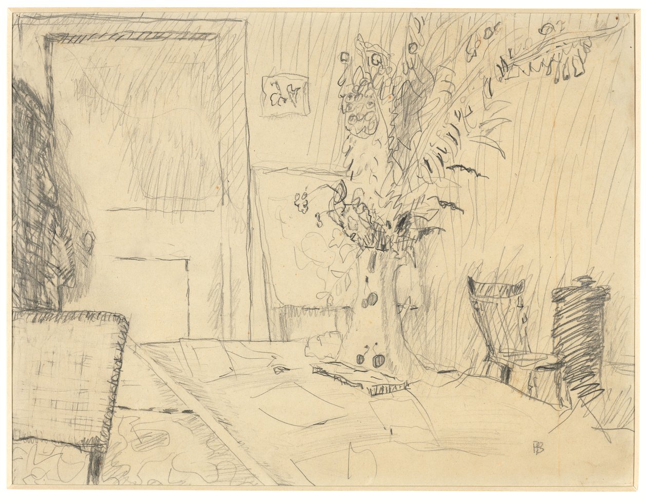 Bloempot in de eetkamer van Le Cannet door Pierre Bonnard