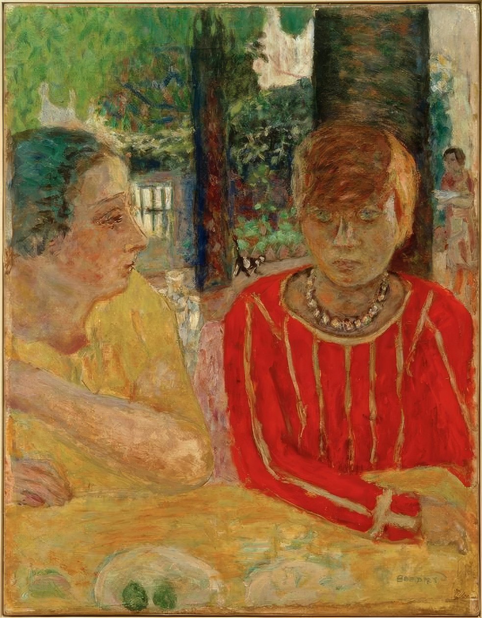 Reine Natanson en Marthe Bonnard in een rood korset door Pierre Bonnard