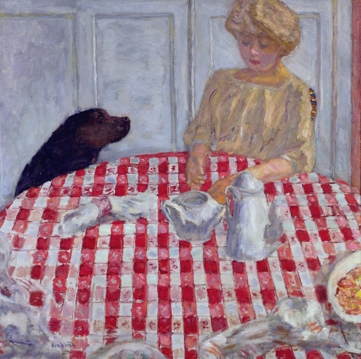 Het rood geruite tafelkleed, of Het diner van de honden, 1910 door Pierre Bonnard