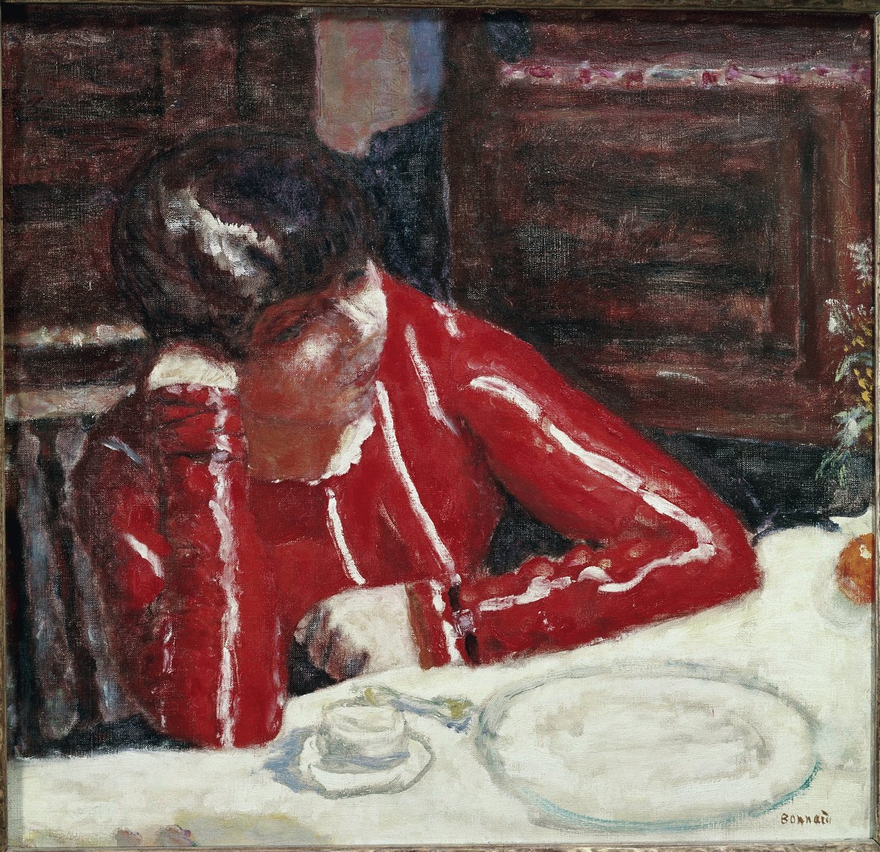 Het rode corsage door Pierre Bonnard