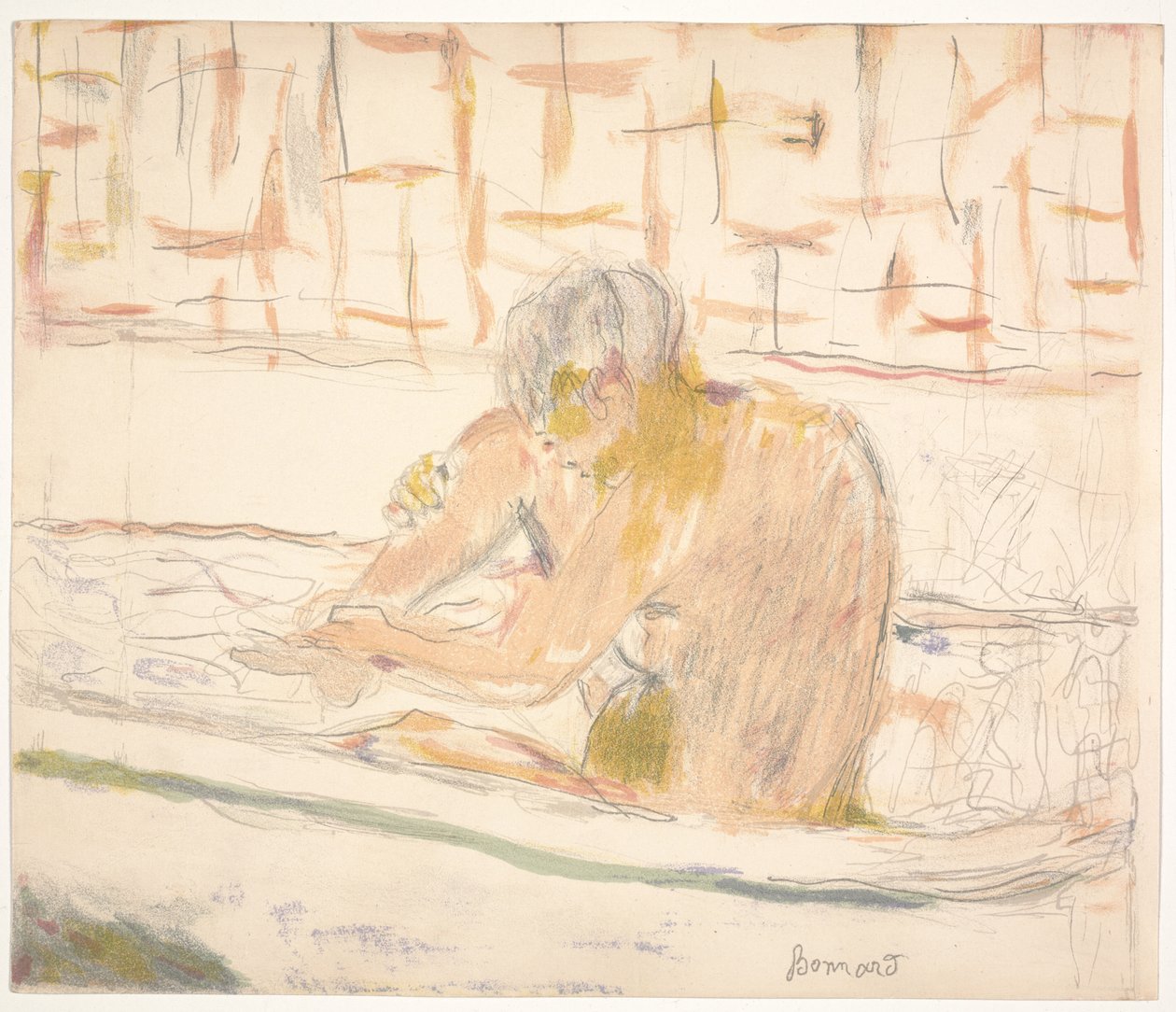 Vrouw zittend in haar bad door Pierre Bonnard