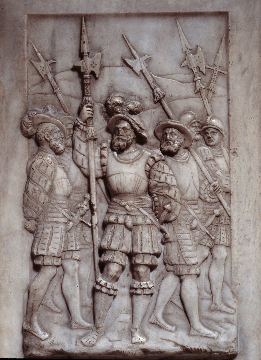 Soldaten (detail) van de bas-reliëfs van het graf van Frans I (1494 - 1547) gemaakt door Pierre Bontemps (1505/1510-1568/1570) door Pierre Bontemps