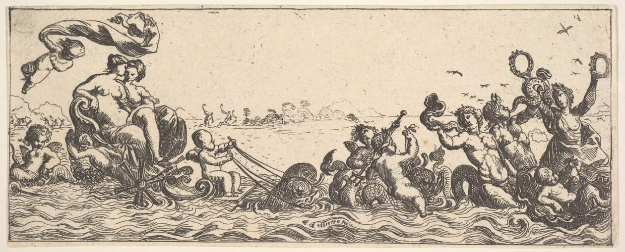 Twee vrouwen zittend in een schelp door Pierre Brebiette