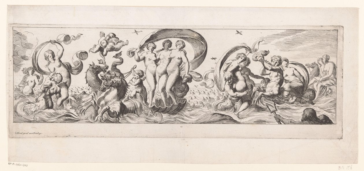 Zeegodinnen met in het midden Galathea, voortgetrokken op een vaartuig door Pierre Brebiette