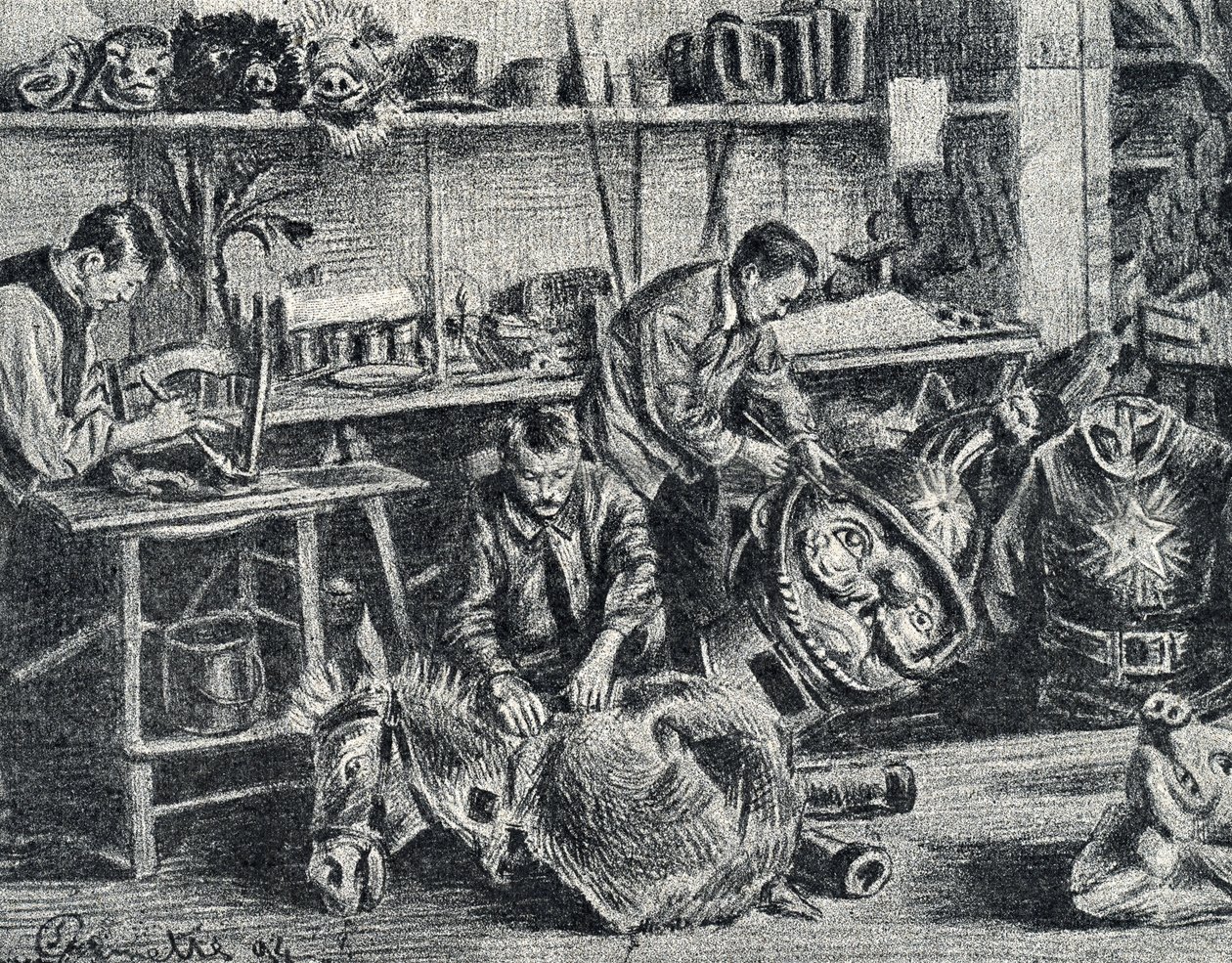 Werkplaats voor theater- en showaccessoires Gravure van Pierre Calmette Privécollectie door Pierre Calmettes