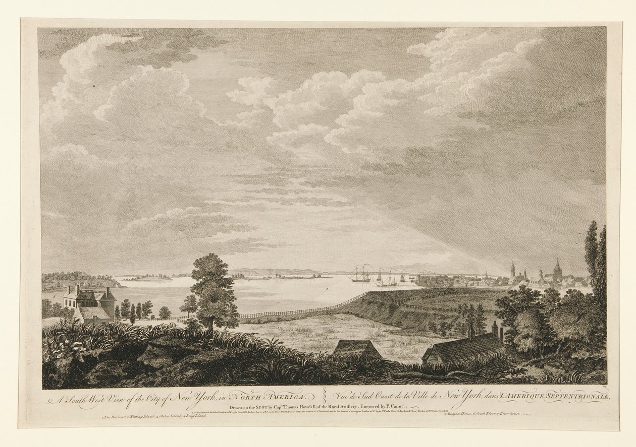 Een zuidwestelijk uitzicht op de stad New York door Pierre Charles Canot