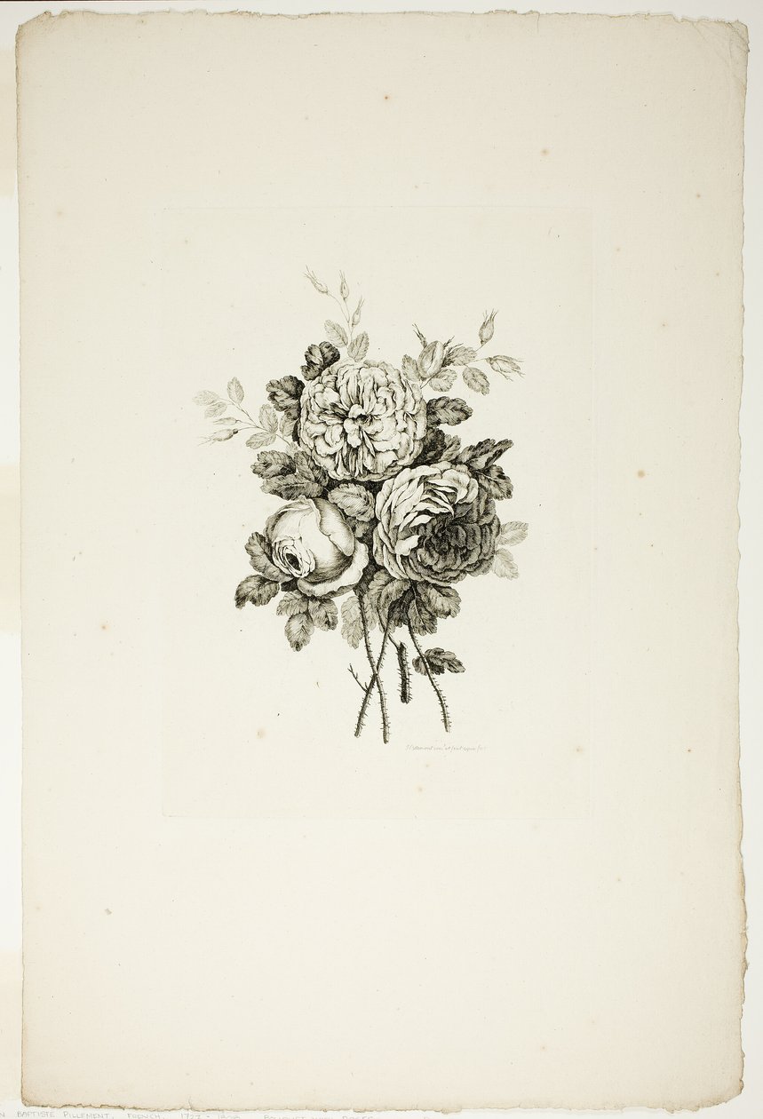 Boeket met rozen, uit Collectie van Verschillende Bloemenboeketten, Uitgevonden en Getekend door Jean Pillement en Gegraveerd door P. C. Canot door Pierre Charles Canot