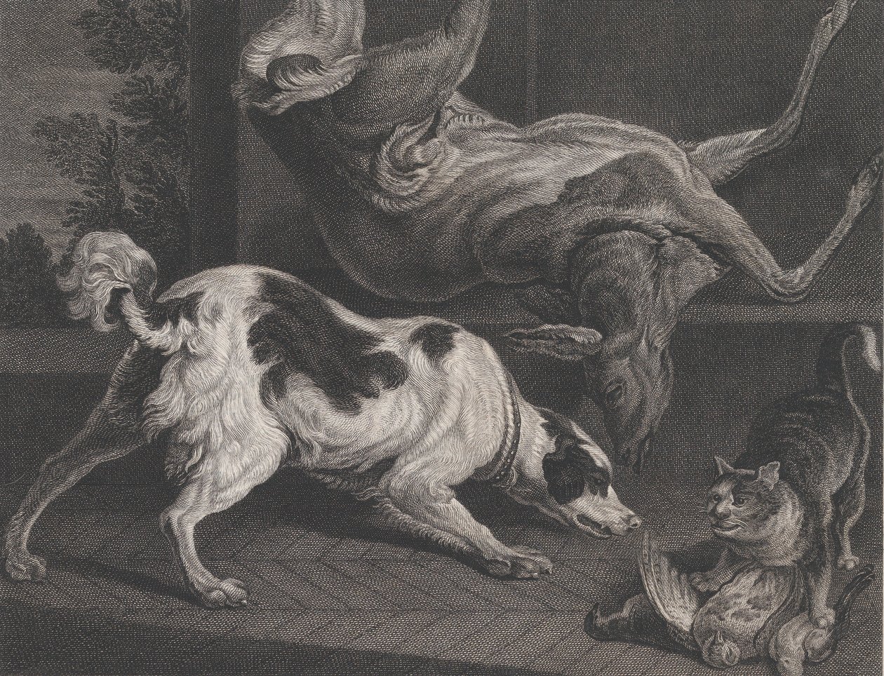 Honden en stilleven, 1778 door Pierre Charles Canot