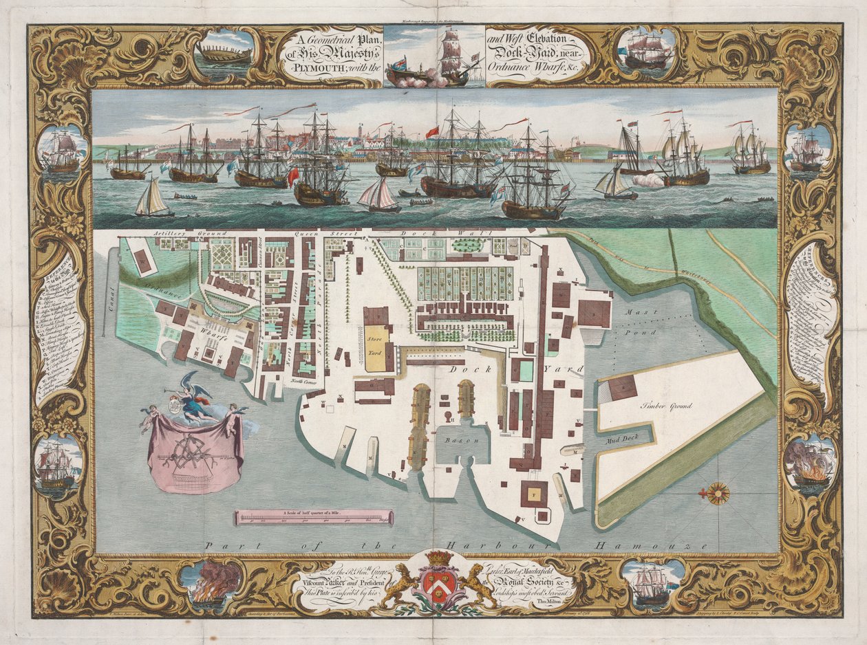 Nabij Plymouth met de Ordinance Wharfe... door Pierre Charles Canot