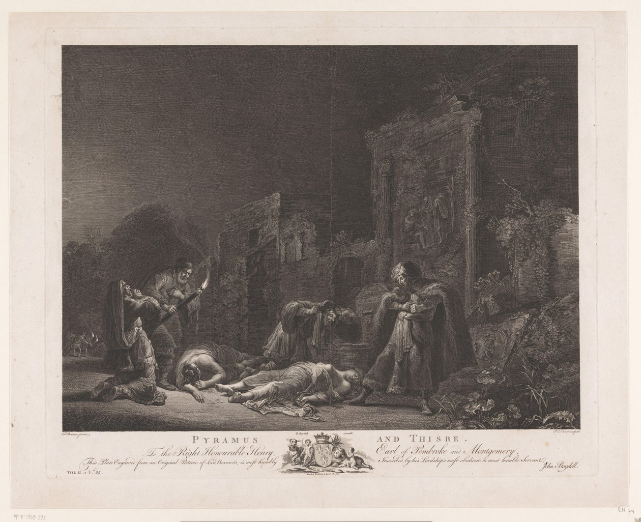 Pyramus en Thisbe door Pierre Charles Canot