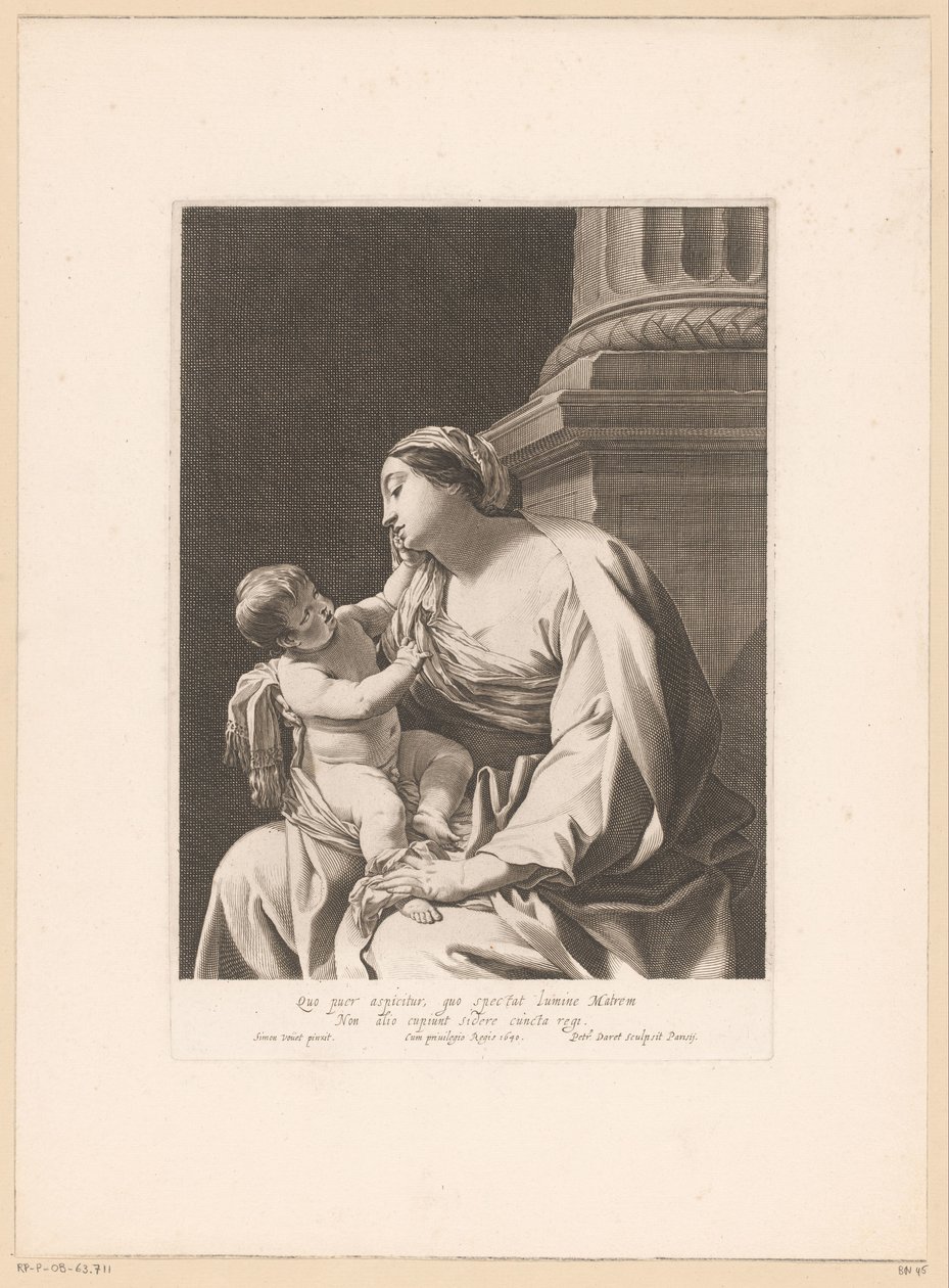 Maria met Kind aan de voet van een zuil door Pierre Daret