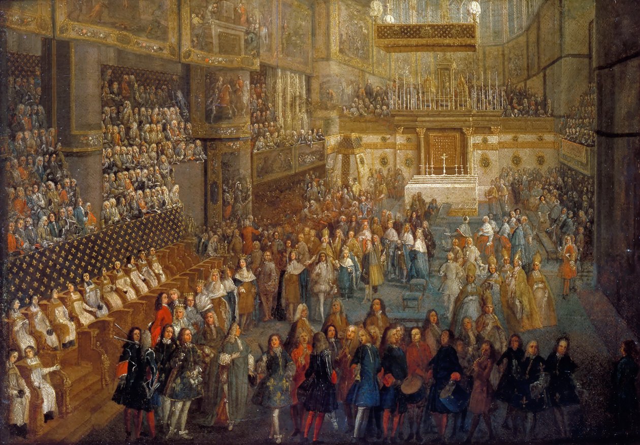 De kroning van Lodewijk XV in de kathedraal van Reims, 25 oktober 1722 door Pierre Denis II Martin
