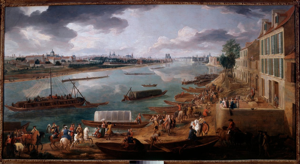 Zicht op Parijs, genomen vanaf de Quai de la Rapee in 1716 door Pierre Denis Martin