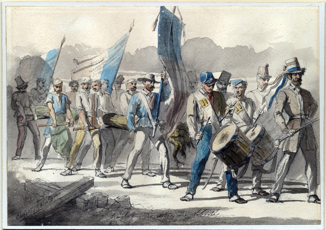 Het planten van een vrijheidsboom in Frankrijk in 1848 door Pierre Eugène Lacoste