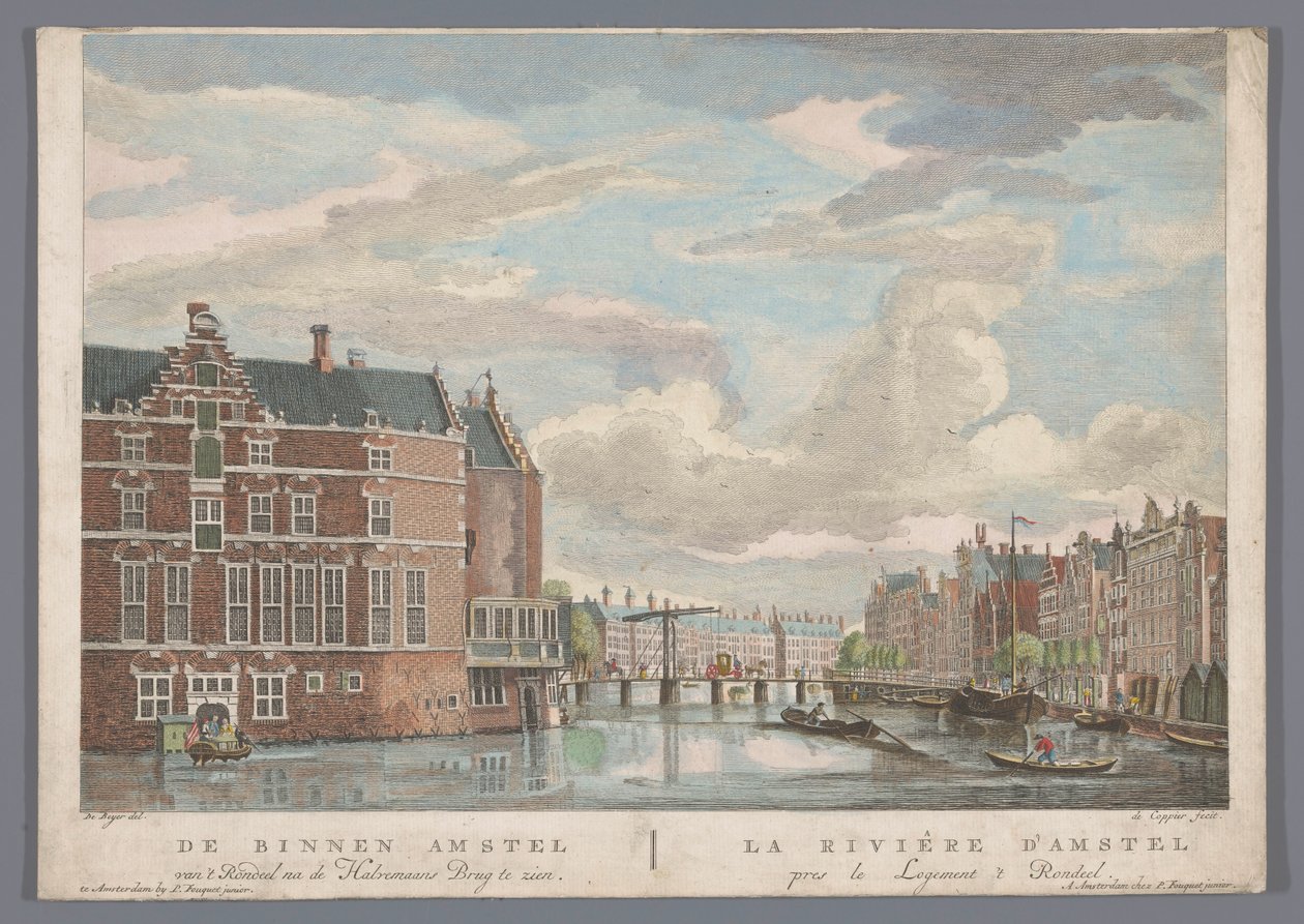 Gezicht op de Halvemaansbrug over de Amstel te Amsterdam door Pierre Fouquet