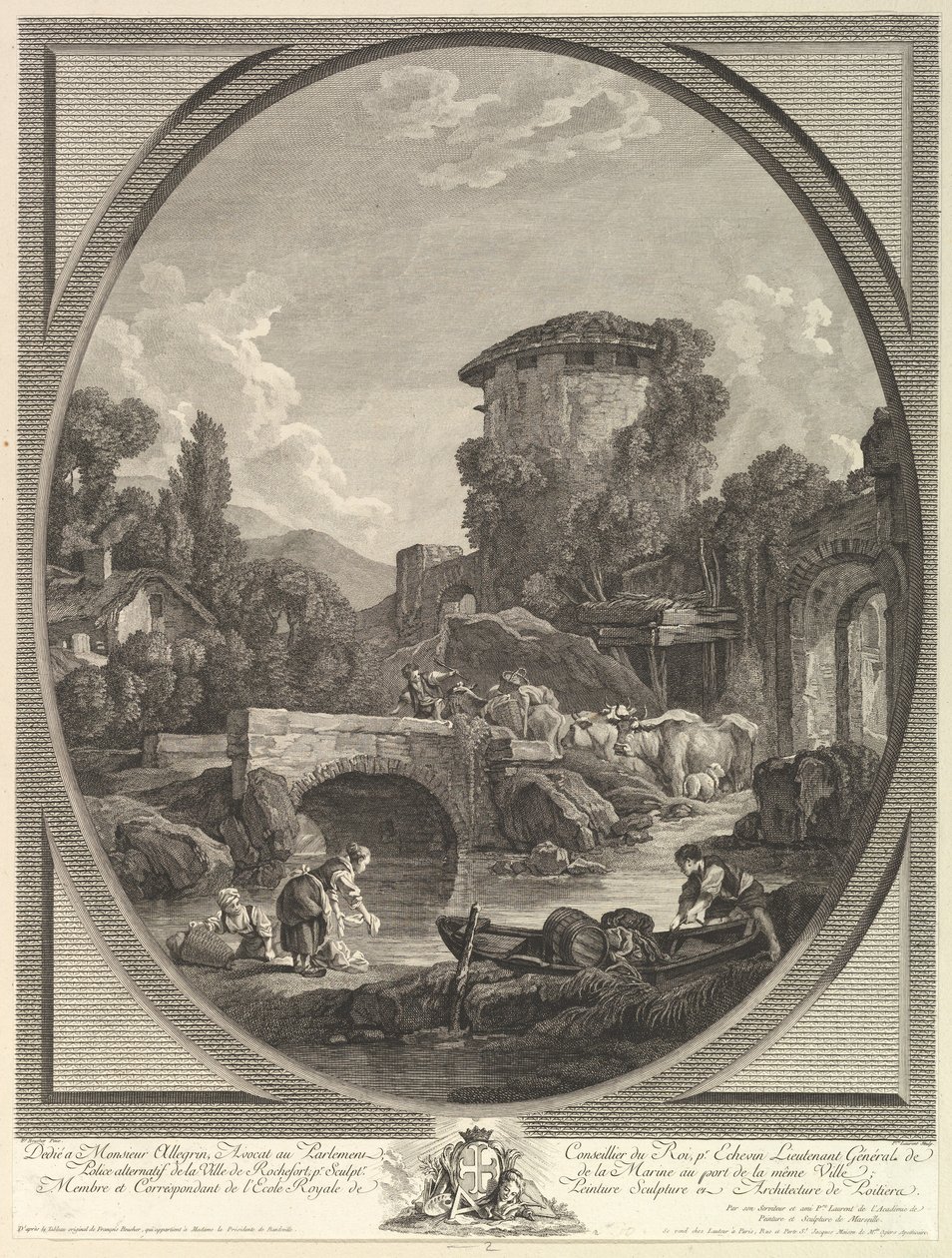 Landschap met een Brug en een Duiventil, 18e eeuw door Pierre Francois Laurent