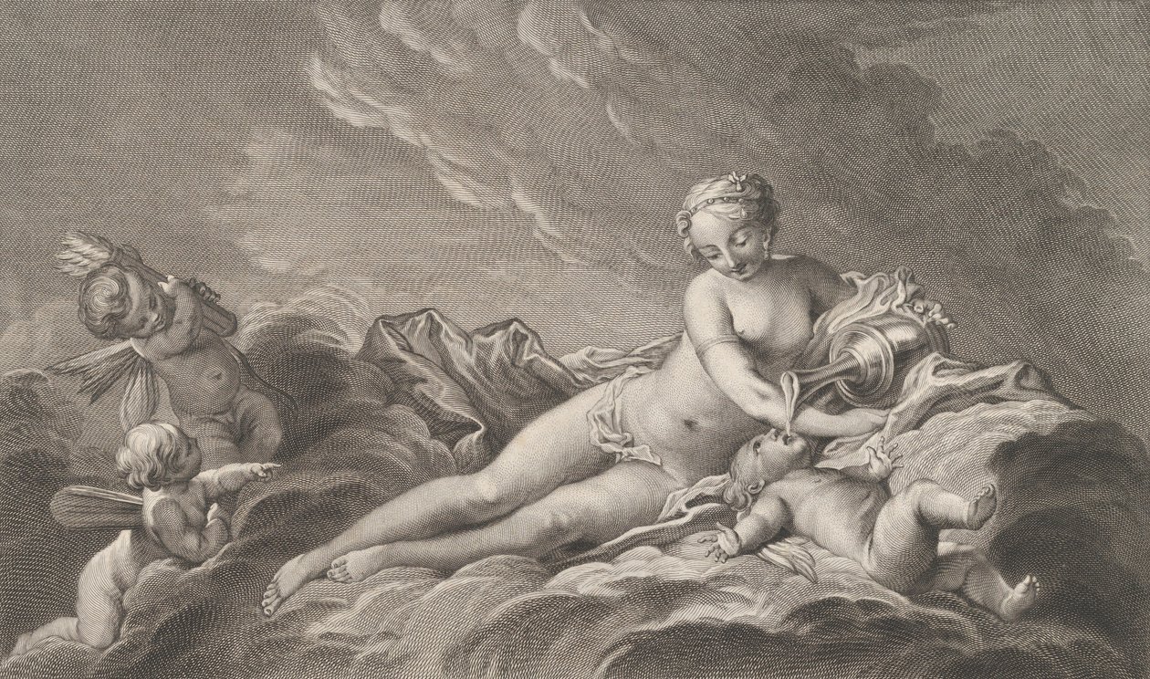 Venus geeft nectar aan Cupido, 18e eeuw door Pierre François Basan