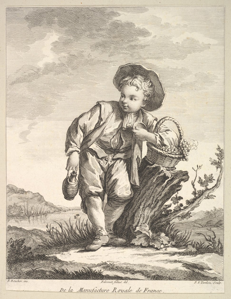 Kleine jongen met een mand druiven, uit Deuxième Livre de Figures d