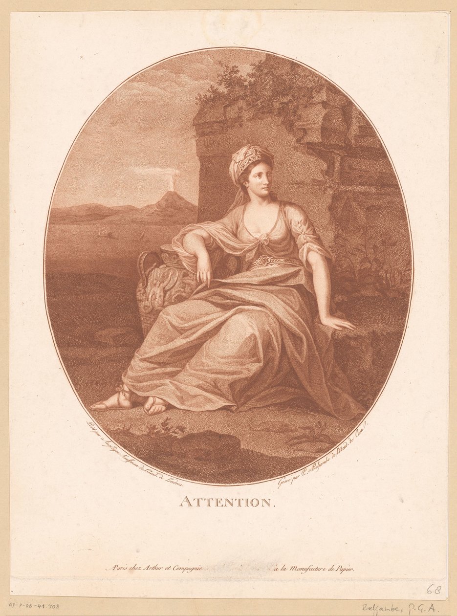 Antieke vrouwelijke figuur in vulkaanlandschap door Pierre Guillaume Alexandre Beljambe